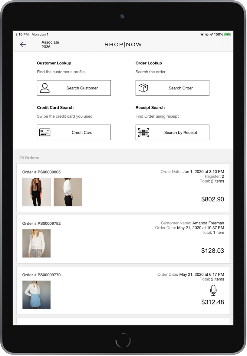 A POS screen shows the selection of an order.