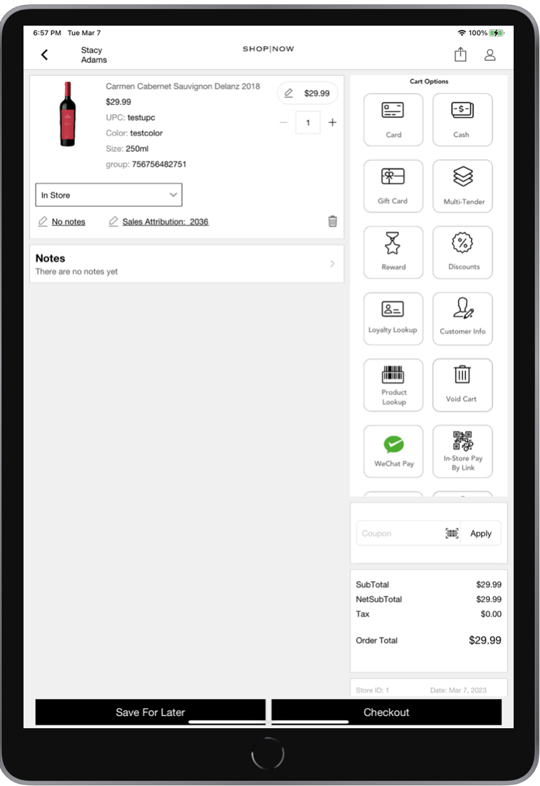 A POS app cart shows the save for later button.