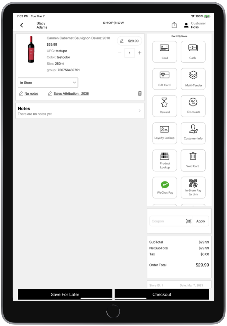 The POS app shows a restored cart.