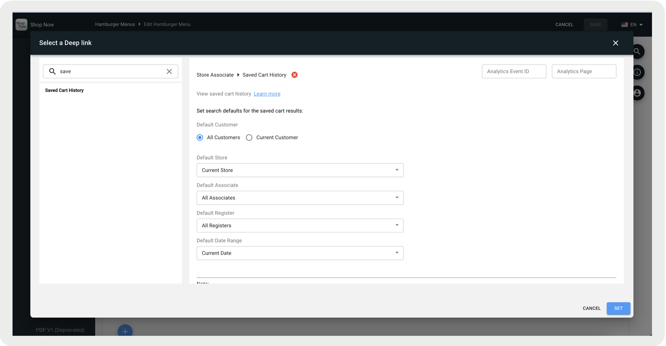 The CMS option to set deep links.