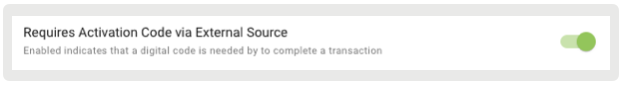The CMS shows the requiring activation code via external source flag.