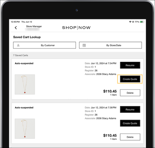 Create a quote from a suspended cart on the POS app