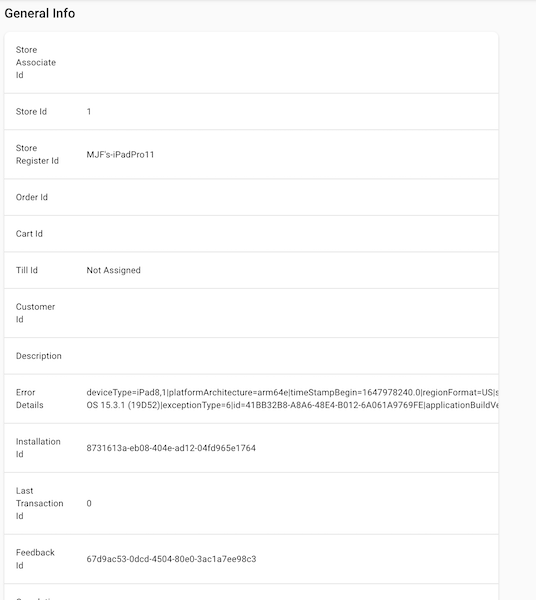 General Information about a POS app crash as seen in CMS.