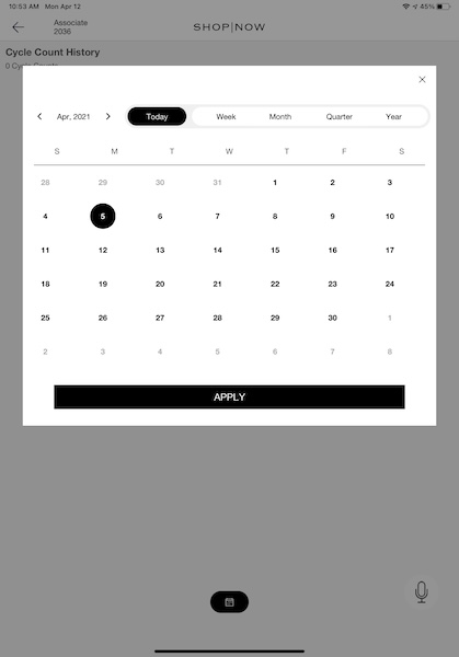 Fintering the Cycle Count by date in the POS app.