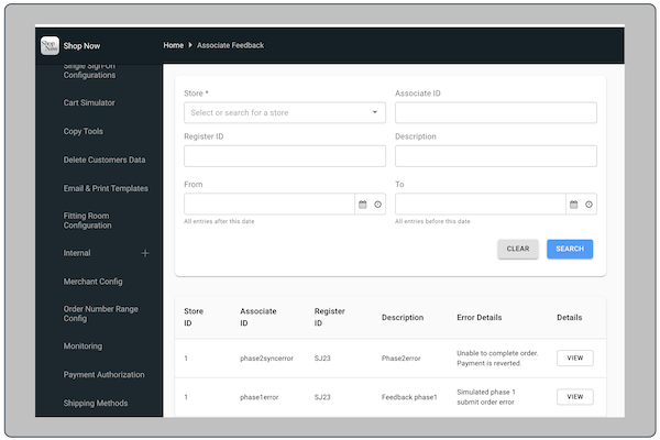 The Associate Feedback section of Point of Sale CMS.
