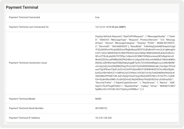 Connectivity issue reports about payment terminals shwoing in Point of Sale CMS.