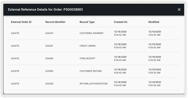 The external reference details for an order in Point of Sale CMS.