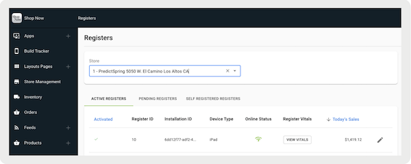 The Registers screen of the Store Management section in Point of Sale CMS.