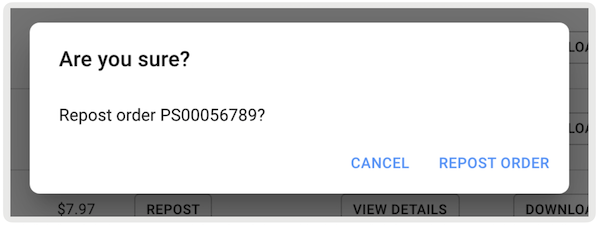 A window asking you if you're sure you want to repost an order.