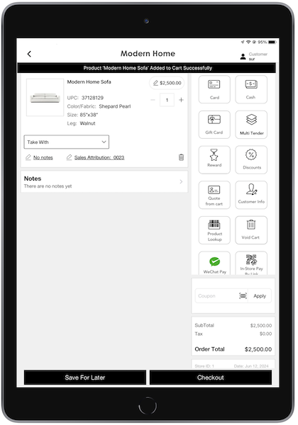 The Cart in the POS app where you can perform multiple operations.
