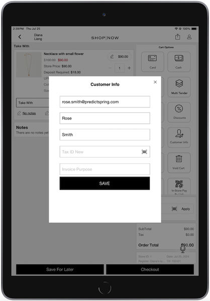The Customer Info window in the POS app.