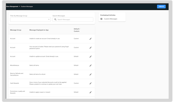 The Custom Messages screen in Point of Sale CMS, where you can create or edit a ustom message.