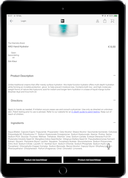 The Product Description on the iPad, with the region changed to reflect your selection. The currency in the screenshot is in Euros rather than US dollars.
