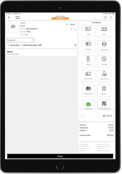 Product displays in the POS app with multilanguage labels.