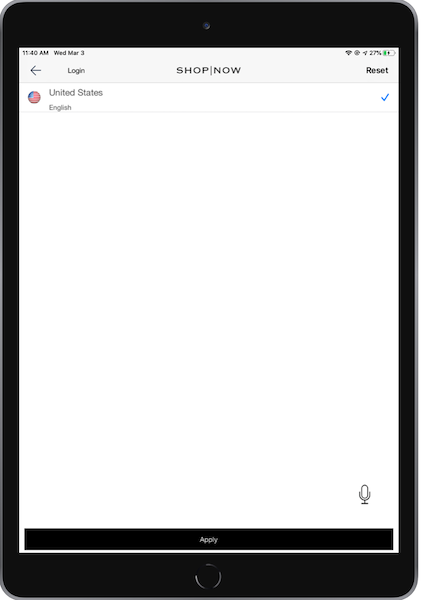 The language and region selector in the Region Picker Deep Link on the POS app.