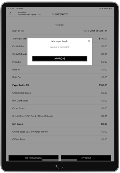 The Manager Login window in the POS app.