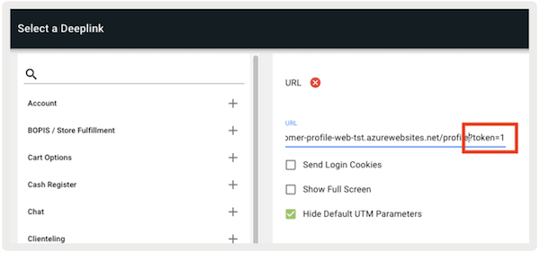 Selecting a Deep Link for Web Auth Tokens in Point of Sale CMS