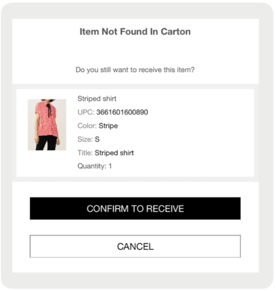 An item showing as missing from the carton in the POS app.