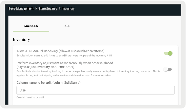 The Inventory section of Point of Sale CMS, where you condigure the Inventory modules.