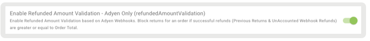 The Enable Refund Amount Validation setting turned on in Point of Sale CMS.