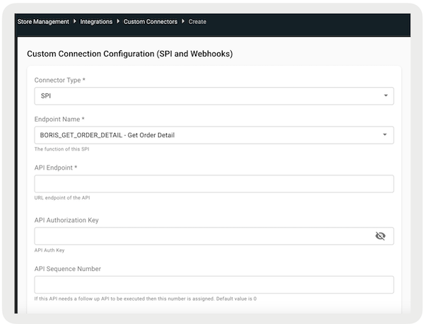 Configuring the Custom Connectors in Point of Sale CMS for getting BORIS order details.