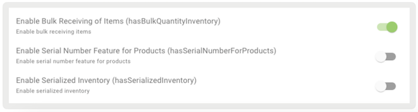 Store Settings for bulk item reception in Point of Sale CMS.