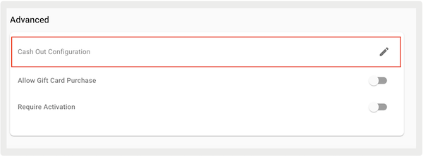 The Cash Out COnfig option in the Advanced section of Point of Sale CMS.