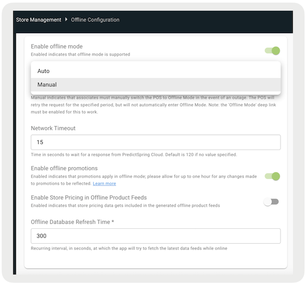 The Offline Configuration section of Point of Sale CMS.