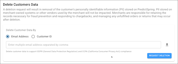 The Delete Customer Data section of Point of Sale CMS.