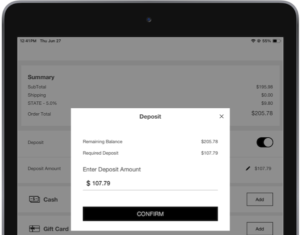 The Deposit window in the POS app.
