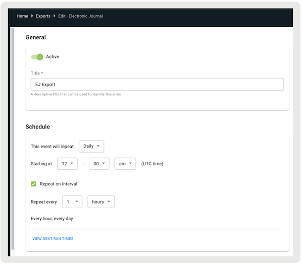 The Electronic Journal schedule settings in Point of Sale CMS.