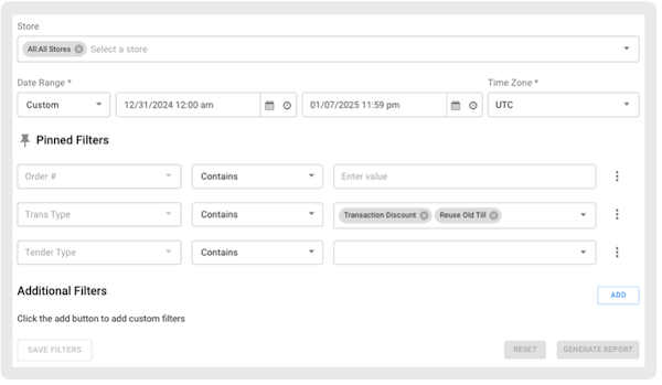 The Electronic Journal filters in Point of Sale CMS.
