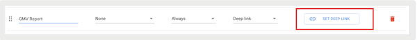 The Set Deep Link option to configure access to an in-app report from a hamburger menu in Point of Sale CMS.