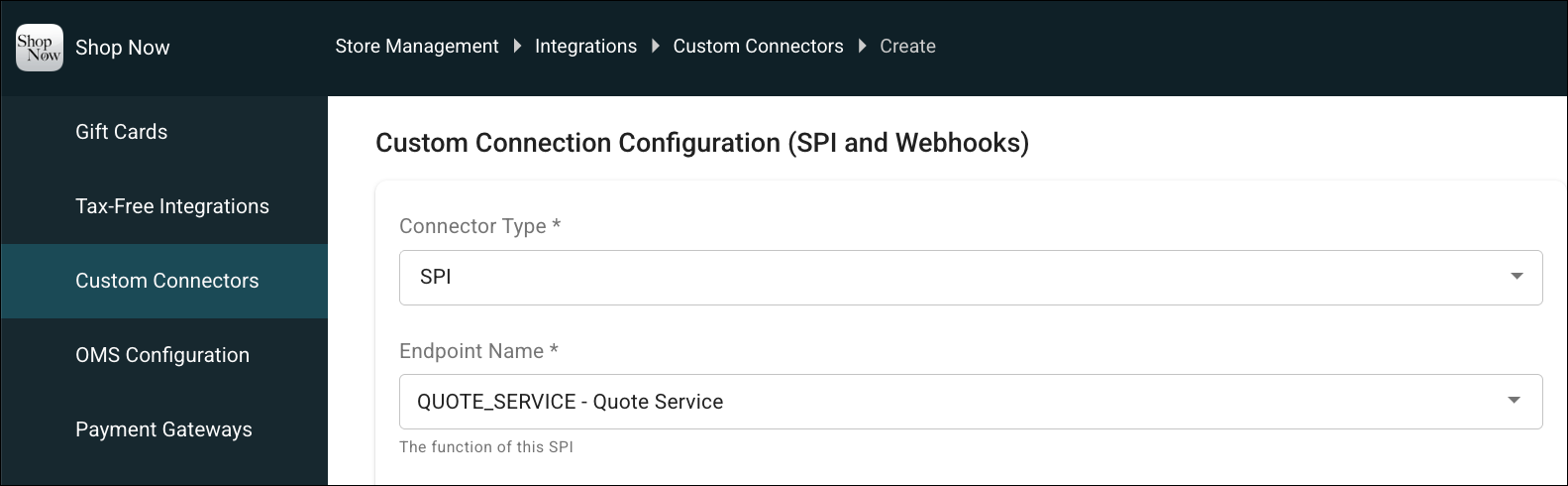 The Quote Service Connector in Point of Sale CMS.