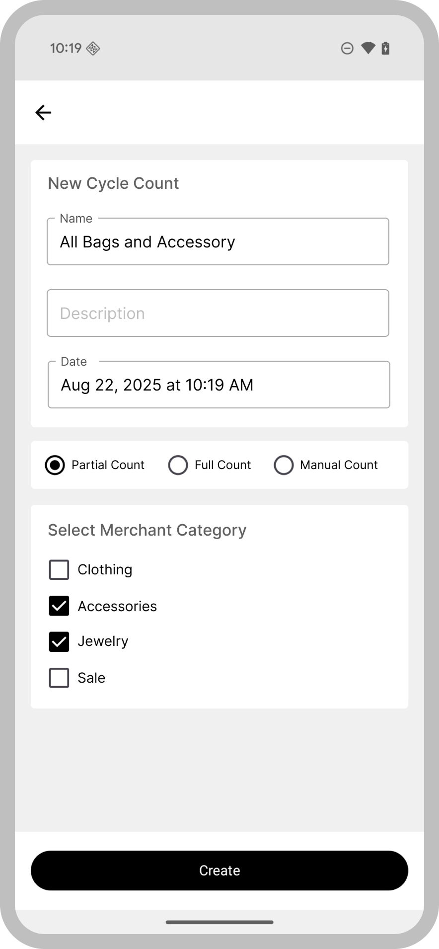 The Inventory Module on an Android device.