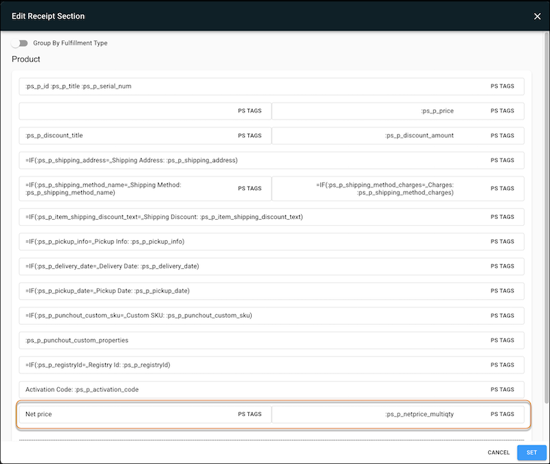 The Net Price PS Tag in Point of Sale CMS.