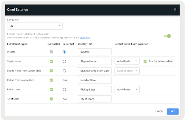 The Omni Settings section of Point of Sale CMS.