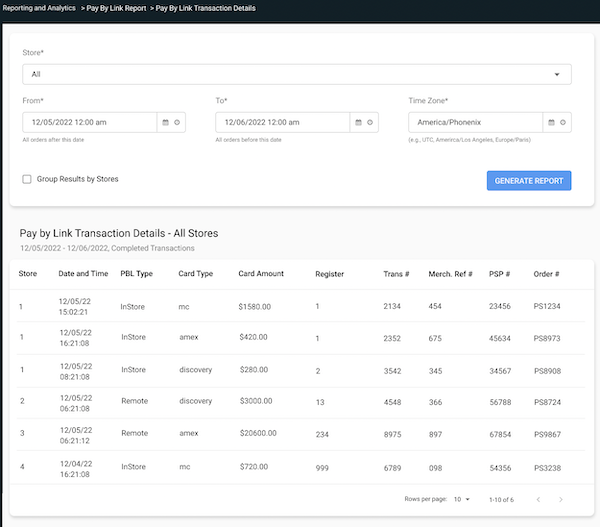 The Pay by Link screen in Point of Sale CMS.