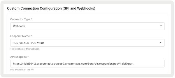 The POS VITALS API endpoint set in Point of Sale CMS.
