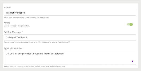 The Basic Promotion Info in Point of Sale CMS.