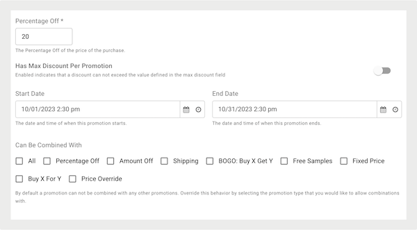 Promotion info configured in Point of Sale CMS.