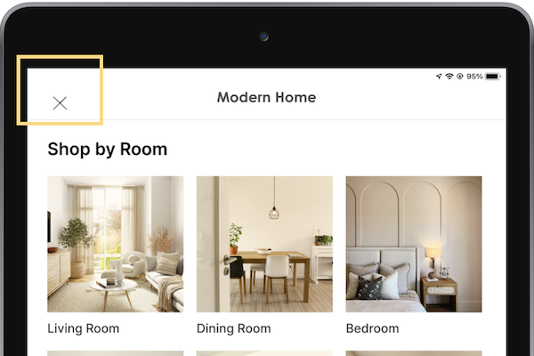 WebViews in the POS App with the Close X button on the left side.