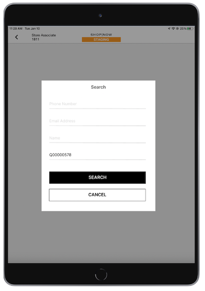 The Search window in the POS app