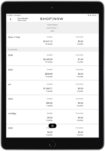 The Quotes Report in the POS App.