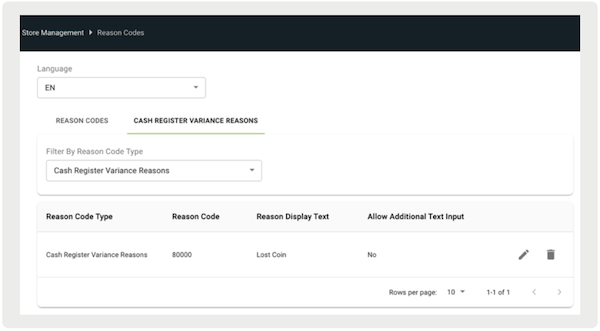 The Reason Codes settings in Point of Sale CMS.