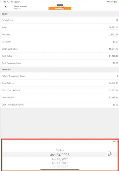 The Data Selector in the POS App Reconciliation Report.