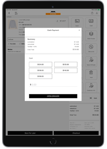 The Cash Payment window in the POS app.