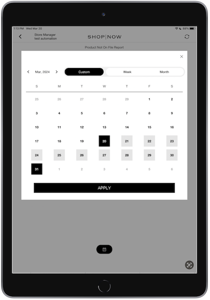 A calendar in the POS app where you can filter various reports for a 31 day period.