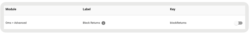 The Store setting for blocking returns in Point of Sale CMS.