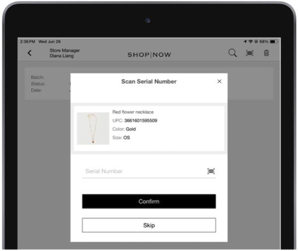 The Scan Serial Number window in the POS app.